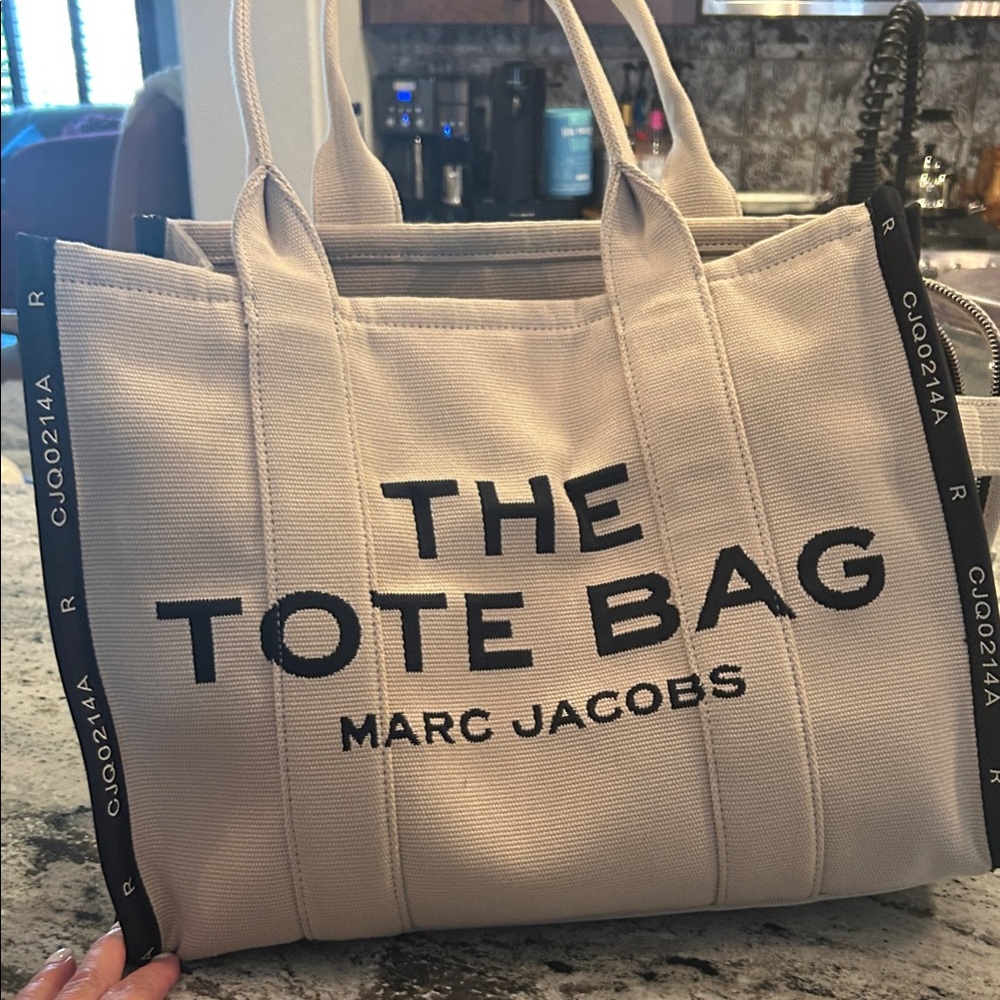 Large Size Marc Jacobs Cream Tote Bag with Black Accents